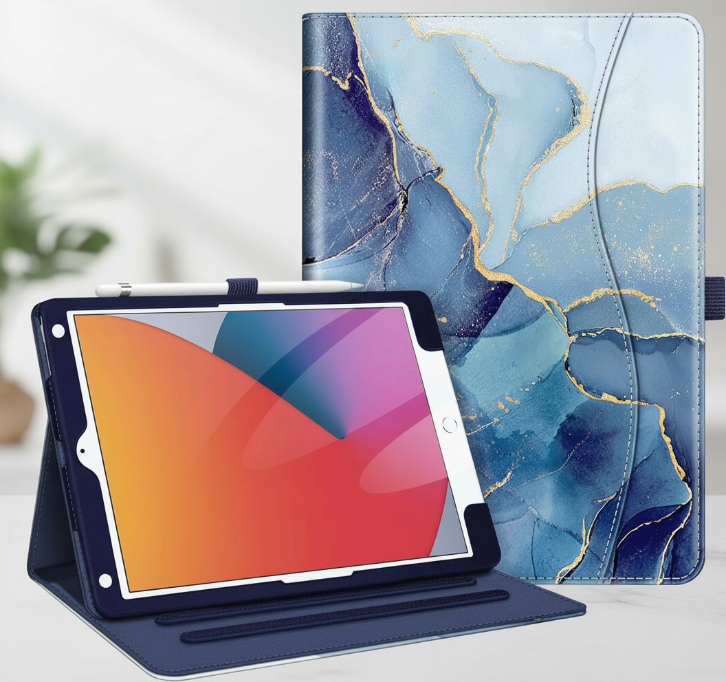 Fintie Case for iPad 9th / 8th / 7th Generation (2021/2020/2019) 10.2 Inch - [Corner Protection] Multi-Angle Viewing Stand Cover with Pocket & Pencil Holder, Auto Sleep Wake, Ocean Marble