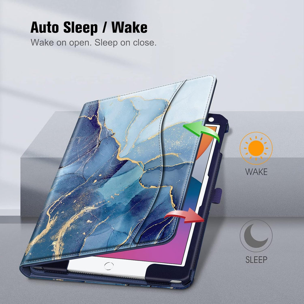 Fintie Case for iPad 9th / 8th / 7th Generation (2021/2020/2019) 10.2 Inch - [Corner Protection] Multi-Angle Viewing Stand Cover with Pocket & Pencil Holder, Auto Sleep Wake, Ocean Marble