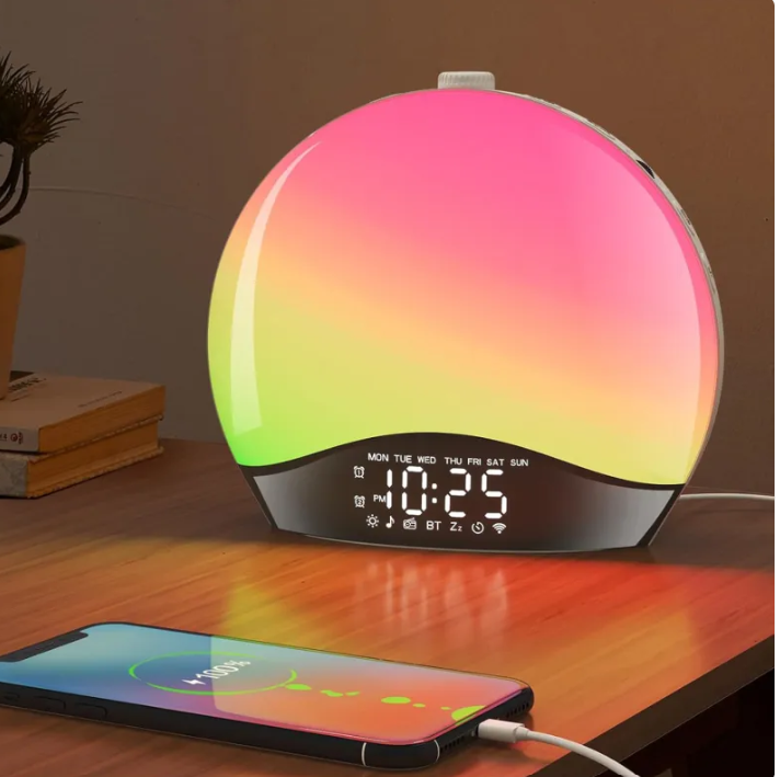DreamAura™ Sunrise Wake Light – Smart Wake-Up Light & Colorful Bedside Lamp